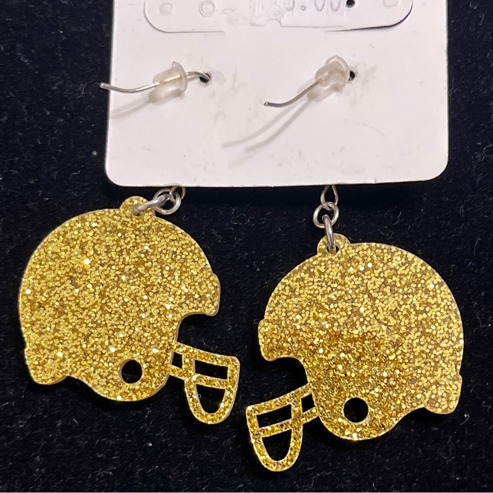 Handmade glitter Gold Football Helmet Earrings